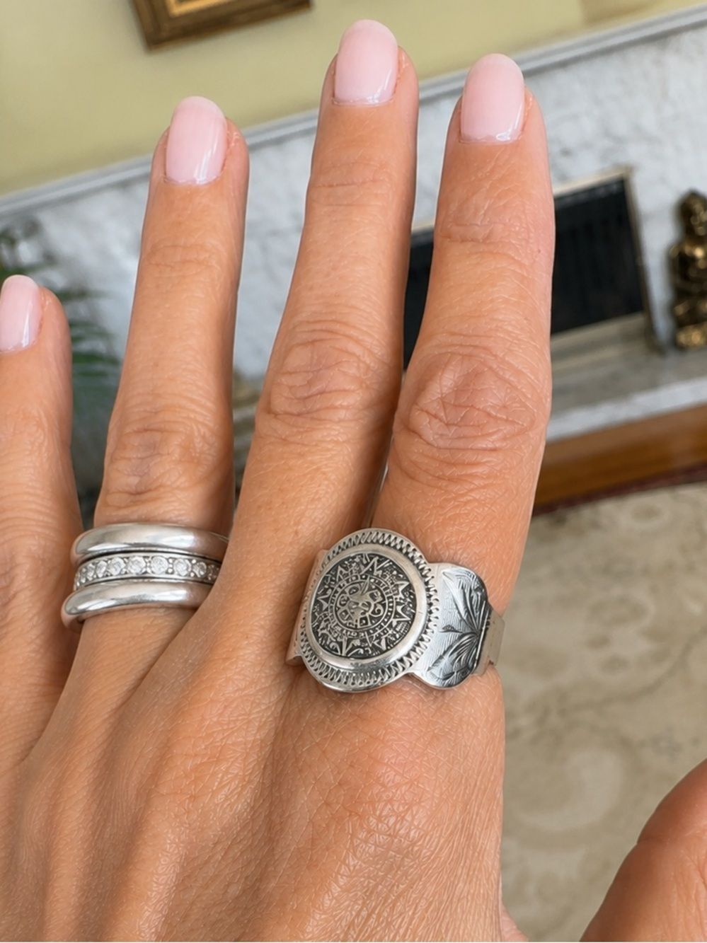 Plata 925 Taxco Mexico Aztec Calendar Signet Ring – Size 10 – Sterling Silver